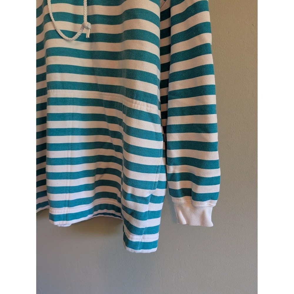 Cheetah Mervyns Vintage Striped Lace Up Sweatshirt Teal White Large Nautical - Picture 3 of 12